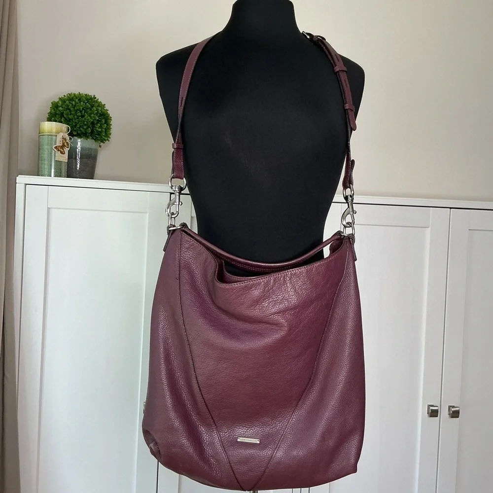 Rebecca Minkoff Leather Hobo Tote Crossbody Bag in Maroon